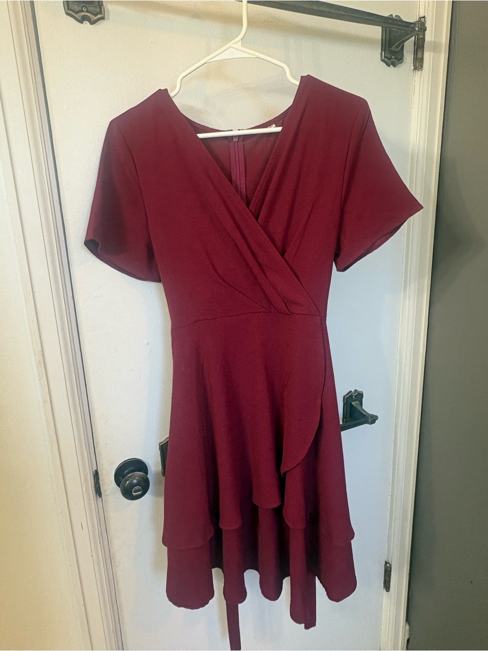 Women’s Wrap-Style Short Sleeve Dress in Burgundy